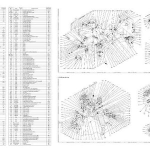 May include: A detailed technical drawing with multiple diagrams and a long list of specifications. The diagrams feature complex, interconnected lines and shapes, while the list contains numerous entries. The overall image is in black and white.