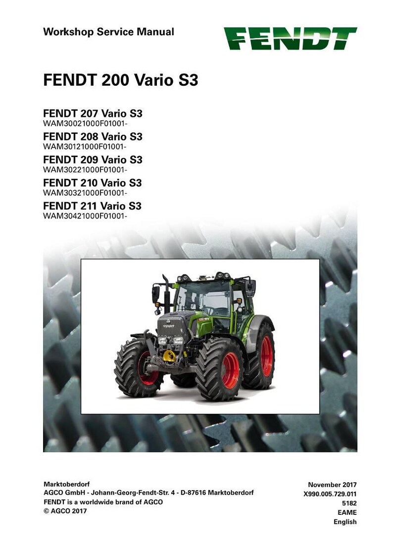 Puede incluir: Manual de taller para tractores Fendt 200 Vario S3. La imagen muestra un tractor verde y gris con ruedas rojas. El logotipo de Fendt est&aacute; en la parte superior derecha. El manual enumera varios modelos y sus c&oacute;digos.