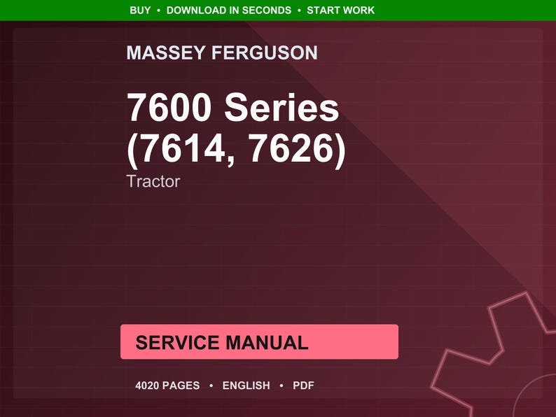 Manual de servicio para tractores Massey Ferguson Serie 7600 (modelos 7614 y 7626) en formato PDF / Reparación de taller / Descarga instantánea imagen 1