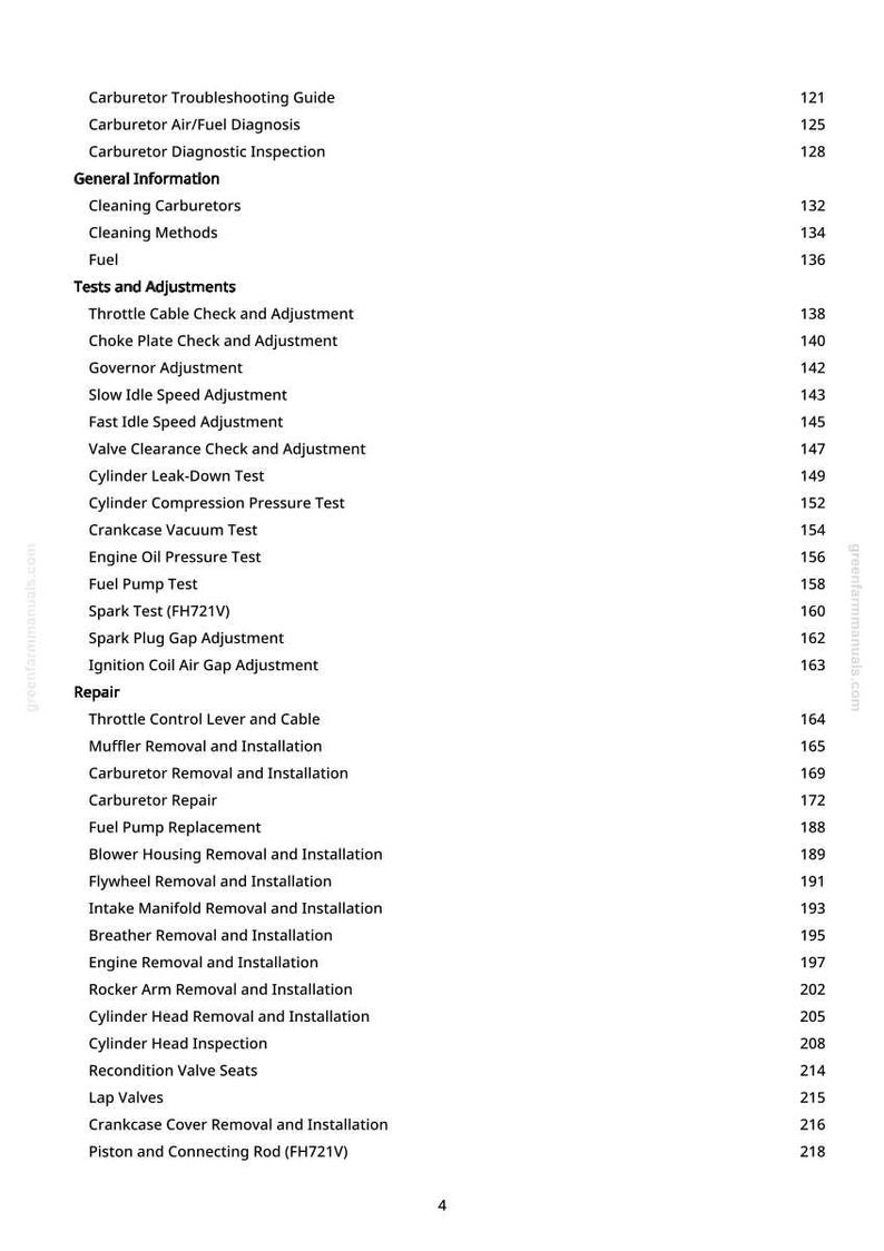Peut inclure: Une page de manuel avec une table des mati&egrave;res pour la r&eacute;paration et l'entretien des carburateurs. Le texte comprend des sections sur les informations g&eacute;n&eacute;rales, les tests, les r&eacute;glages et les proc&eacute;dures de r&eacute;paration. Les num&eacute;ros de page sont list&eacute;s.