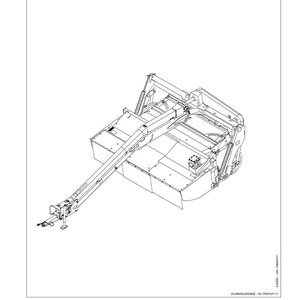 Op de afbeelding: Zwart-wit diagram van een landbouwmachine, met een identificatieoverzicht. De lijntekening toont de verschillende componenten en hun opstelling. De tekst "Identification View" staat bovenaan.
