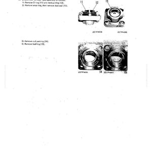 May include: Diagram of cylinder head assembly components, including O-ring, backup ring, snap ring, dust seal, rod packing, and bushing. The image includes labels and part numbers for each component.