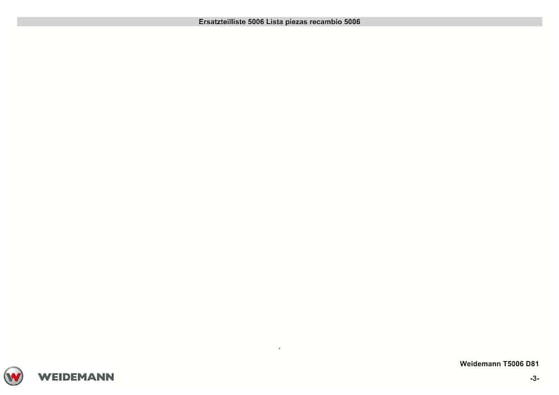 May include: White background with the text "Ersatzteilliste 5006 Lista piezas recambio 5006" in a gray bar at the top. The Weidemann logo is at the bottom left, and "Weidemann T5006 D81" is at the bottom right.