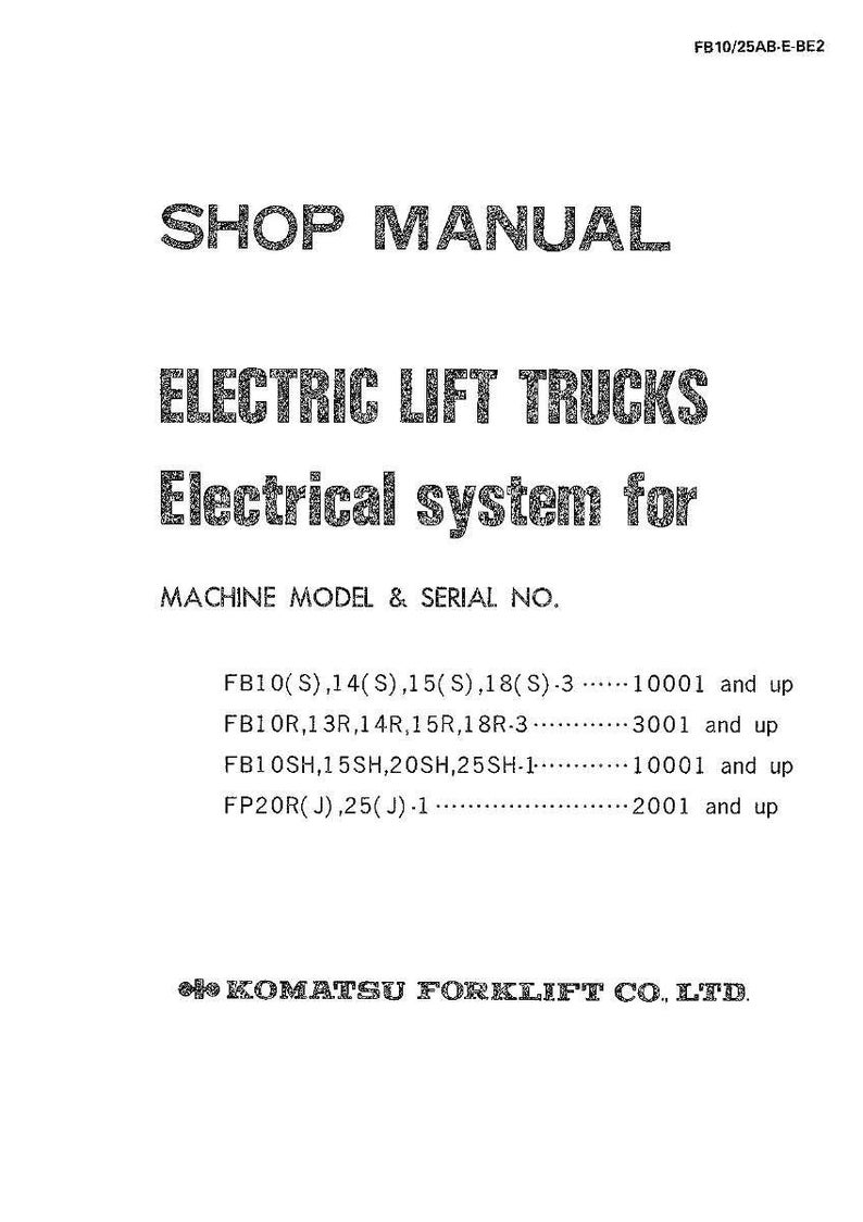 Op de afbeelding: Werkplaatshandboek voor elektrische heftrucks, elektrisch systeem. Bevat informatie over machinemodel en serienummer. Voorzien van het logo van Komatsu Forklift Co. Ltd.