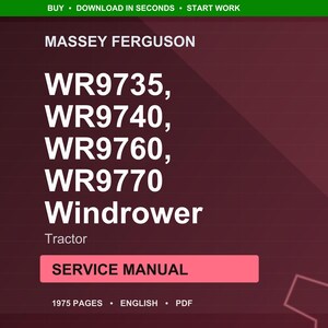 Manual de servicio para tractores hileradores Massey Ferguson WR9735, WR9740, WR9760 y WR9770 en formato PDF / Reparación de taller / Descarga instantánea imagen 1