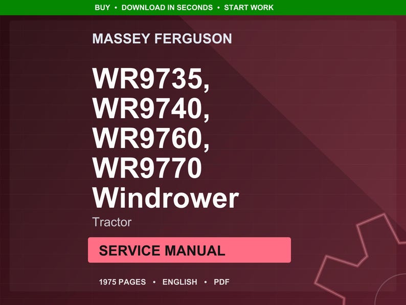 Manual de servicio para tractores hileradores Massey Ferguson WR9735, WR9740, WR9760 y WR9770 en formato PDF / Reparación de taller / Descarga instantánea imagen 1