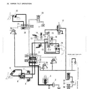 May include: Diagram of a hydraulic control system, labeled "Ripper Tilt Operation." The black and white schematic shows interconnected components with numbered labels and text, including "Structure and Function."