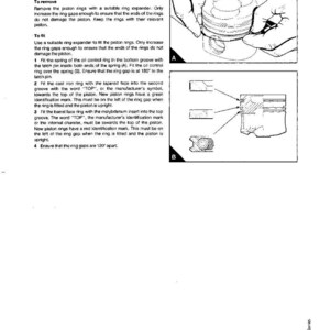 May include: Diagram of piston rings and connecting rod assemblies. The image includes detailed illustrations of piston ring installation steps, with close-up views of the components and instructions for proper fitting and alignment.