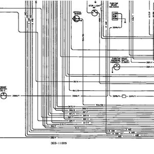 May include: A detailed black and white schematic diagram of an electrical system, featuring numerous lines, symbols, and labels. Components include an alternator, batteries, and various switches. The diagram is labeled "DED-11009".