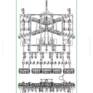 May include: Black and white line drawing of a large agricultural machine, likely a planter or seeder. The design is complex, with multiple rows of planting units and a central support structure. The text "N117705-UN: Location Art" is visible.