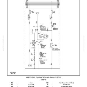 Puede incluir: Un diagrama esquem&aacute;tico funcional detallado, secci&oacute;n 18, con componentes y conexiones de cableado etiquetados. Incluye fusibles, rel&eacute;s y sensores. El texto incluye "Esquema funcional" y "CQ217310-UN".