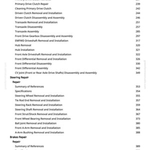 May include: A manual page detailing car repair procedures. Sections include "Changing Transaxle Oil" and "Front Differential Removal and Installation." The text is black on a white background.
