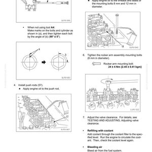 May include: Diagram of cylinder head assembly removal and installation instructions. Includes illustrations of rocker arm assembly, push rods, and bolt tightening procedures. Text instructions are also included.