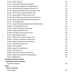May include: A page from a manual with a list of diagnostic trouble codes for a monitor controller. The text includes codes for engine warnings, sensor errors, and operational procedures. The page number is 5.