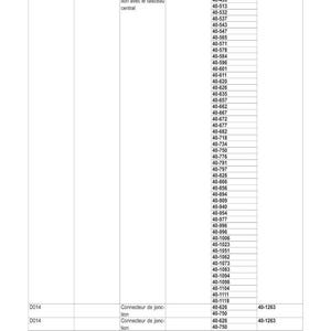 May include: A white page with the title "SCH&Eacute;MAS &Eacute;LECTRIQUES" and a table detailing electrical diagrams. The table includes columns for reference, description, and system links. The text includes connector information and various numerical codes.