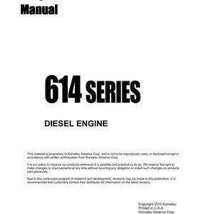 May include: A white manual cover with the text "Shop Manual" in bold black letters. Below, the text "614 SERIES DIESEL ENGINE" is displayed. The document includes copyright information and is printed in the U.S.A.