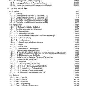 May include: A detailed table of contents from a technical manual, listing various automotive electrical and electronic components, including sensors, switches, and control units. The document is organized by section and includes page numbers for easy reference.