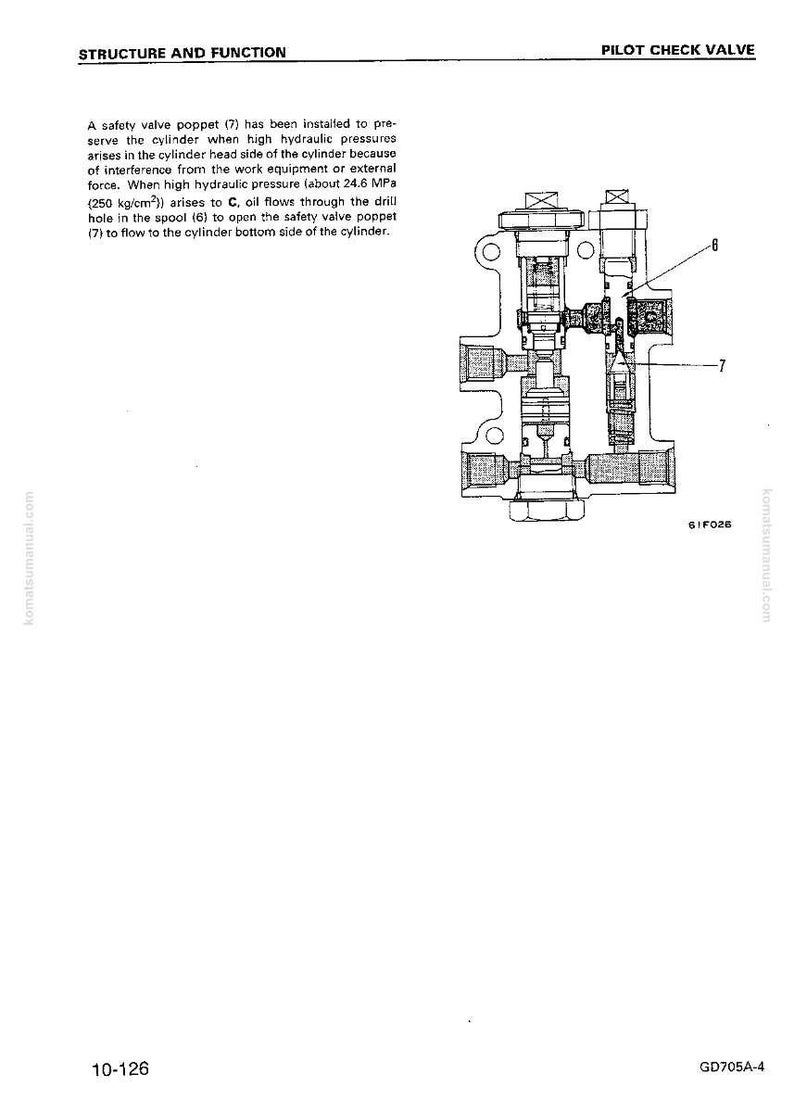 Op de afbeelding: Technisch diagram van een pilot-terugslagklep, met interne componenten en tekstlabels. Het diagram toont de structuur van de klep, inclusief een veiligheidsklep en een spoel. Tekst legt de functie van de klep uit.