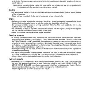 May include: Page from a manual with safety instructions for machinery. Text includes warnings about handling metal ropes, engine maintenance, electrical systems, and hydraulic circuits. Edition 07-2013 is noted at the bottom.