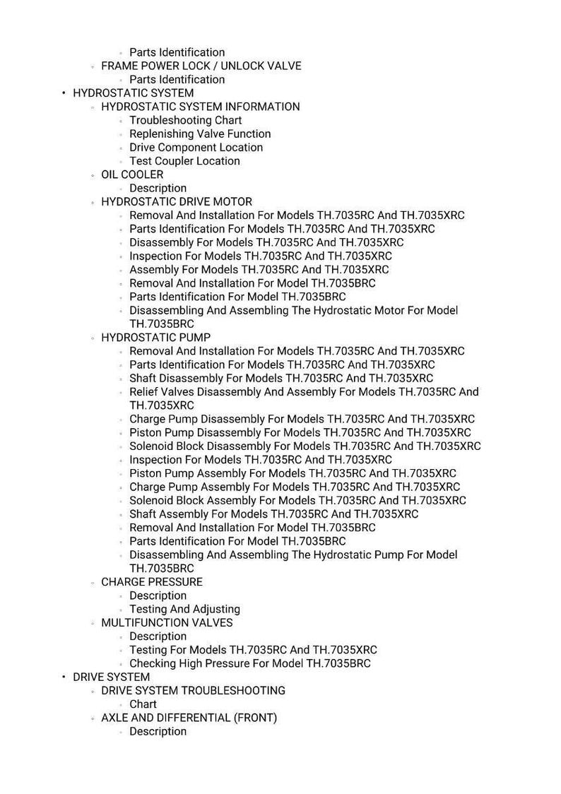 Massey Ferguson TH 7035RC 7035XRC 7035BRC Stage 5 Teleskoplastare Servicemanual PDF | Verkstadsreparation | Direktnedladdning bild 6