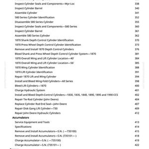 K&ouml;nnte beinhalten: Eine detaillierte Liste der Wartungs- und Reparaturverfahren f&uuml;r Hydrauliksysteme und Zylinder, einschlie&szlig;lich Identifizierung, Demontage und Montageanweisungen. Das Dokument umfasst verschiedene Modelle und Komponenten.