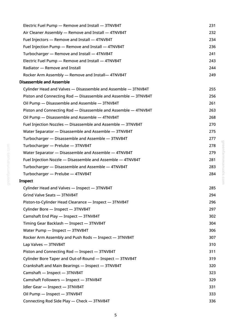 Puede incluir: Una tabla de contenido detallada de un manual, que enumera los procedimientos para el mantenimiento y la reparaci&oacute;n del motor. Incluye secciones sobre desmontaje, montaje e inspecci&oacute;n de varios componentes del motor.