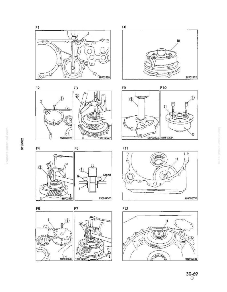 May include: Detailed technical diagrams of mechanical components, likely for automotive or machinery repair. The illustrations are in black and white, showing various parts and assembly steps. Each diagram is labeled with numbers and codes for identification and reference.