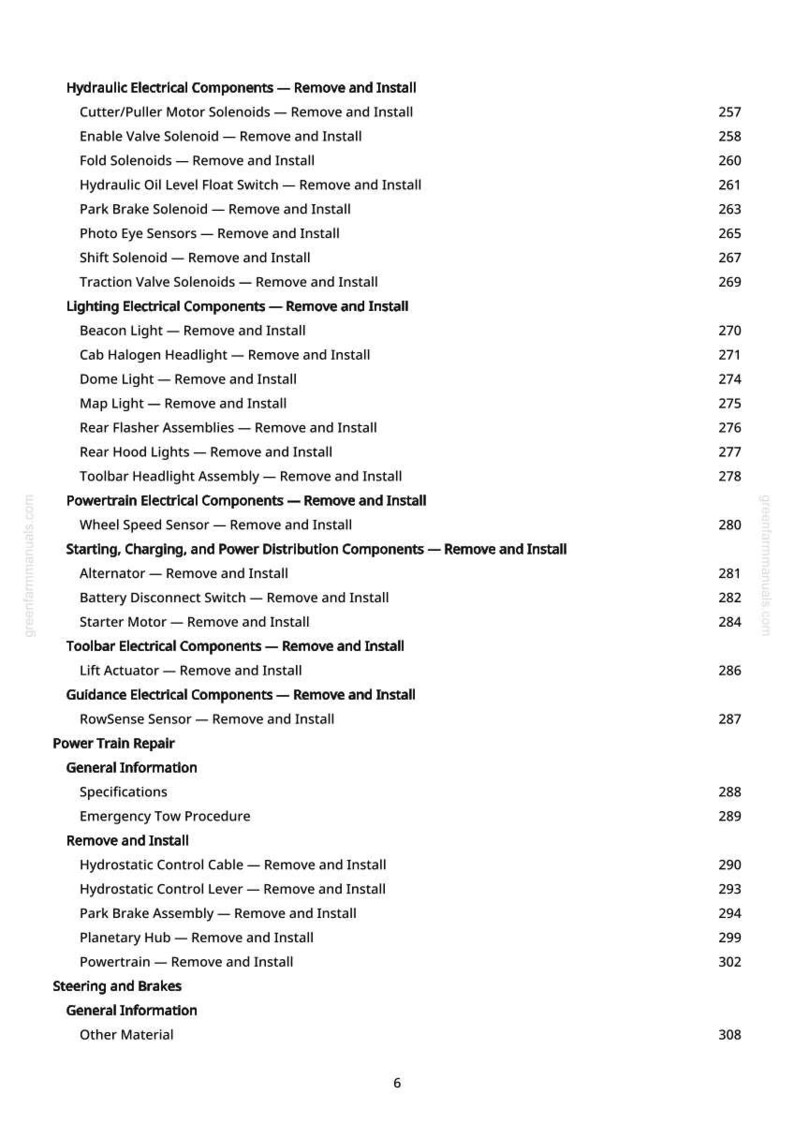 Pu&ograve; includere: Una pagina bianca di un manuale con un sommario dettagliato. I titoli includono Componenti elettrici idraulici, Componenti elettrici di illuminazione e Componenti elettrici del gruppo propulsore. I numeri di pagina sono a destra.