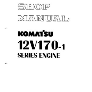 May include: A white shop manual cover with black text. The title "SHOP MANUAL" is at the top, followed by "KOMATSU 12V170-1 SERIES ENGINE". The Komatsu logo is prominently displayed. The copyright information is at the bottom.
