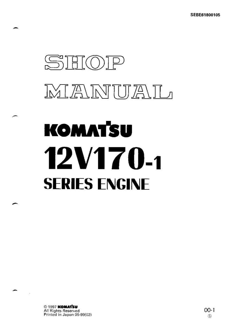 May include: A white shop manual cover with black text. The title "SHOP MANUAL" is at the top, followed by "KOMATSU 12V170-1 SERIES ENGINE". The Komatsu logo is prominently displayed. The copyright information is at the bottom.