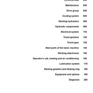 May include: A service manual with a white background. The table of contents includes sections on technical data, maintenance, cooling systems, and electrical systems. The Liebherr logo is at the bottom.