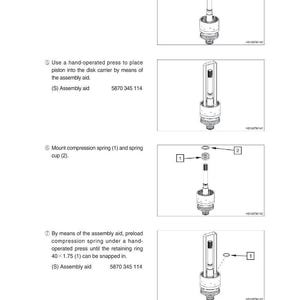 May include: Diagram showing the assembly of mechanical components. Includes numbered steps with illustrations of a piston, spring, and related parts. Text instructions are also included.