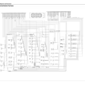 May include: A detailed black and white diagram of a transmission harness, labelled FAI203. The diagram shows numerous lines, connectors, and components, with text and symbols. The document is titled "3 - Diagrams and plans" and includes the text "Transmission harness".