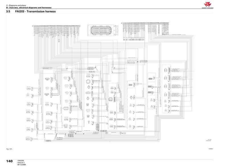 May include: A detailed black and white diagram of a transmission harness, labelled FAI203. The diagram shows numerous lines, connectors, and components, with text and symbols. The document is titled "3 - Diagrams and plans" and includes the text "Transmission harness".
