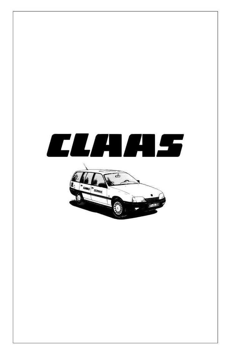 Puede incluir: Ilustraci&oacute;n en blanco y negro de un coche familiar con la palabra "CLAAS" encima. El coche tiene las palabras "CLAAS SERVICE" en el lateral. La imagen est&aacute; sobre un fondo blanco.