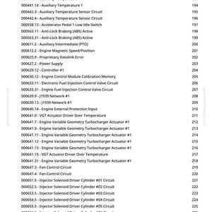 May include: A page from a manual with a list of engine-related terms and codes, including "Exhaust Gas Recirculation" and "Engine Variable Geometry Turbocharger Actuator #1". The document is from greenfarmmanuals.com.