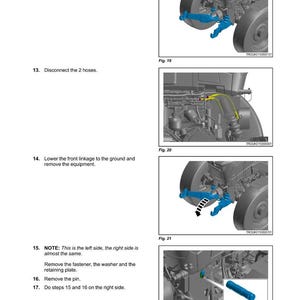May include: Diagram illustrating the implement drive system of a Fendt tractor, showing steps for component removal and assembly. Includes close-ups of hoses, linkages, and fasteners. Text instructions are provided.