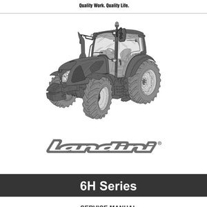 K&ouml;nnte beinhalten: Schwarz-Wei&szlig;-Bild eines Landini 6H Series Traktors. Das Bild zeigt das Argo Tractors Logo und den Text "Quality Work. Quality Life." Unter dem Traktor befindet sich das Landini-Logo und der Text "6H Series". Der untere Teil des Bildes enth&auml;lt den Text "SERVICE MANUAL EDITION 09-2021 P/N 6635529A2".