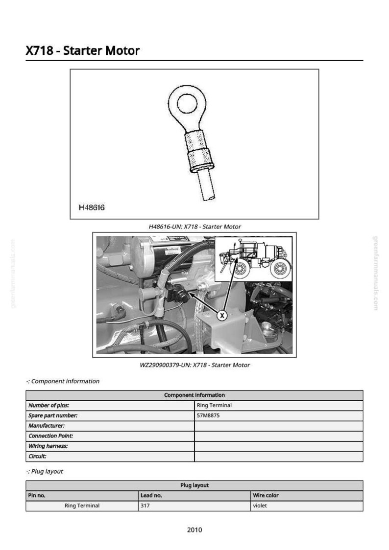 May include: Diagram of a starter motor ring terminal, labeled X718, with the part number H48616. The image includes a close-up of the ring terminal and a diagram of the motor's components. Additional component information is provided.