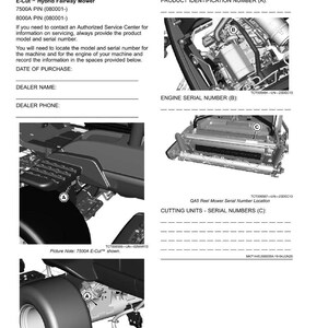 May include: Product identification document for an E-Cut Hybrid Fairway Mower. The document includes diagrams of the mower's engine and cutting units, with spaces to record the product identification number, engine serial number, and cutting unit serial numbers.