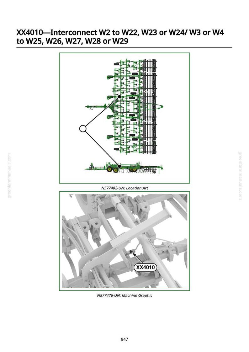May include: Diagram of agricultural equipment with the text "XX4010 - Interconnect". The image includes a detailed illustration of the equipment's components, with labels and a close-up view of a specific part labeled "XX4010".