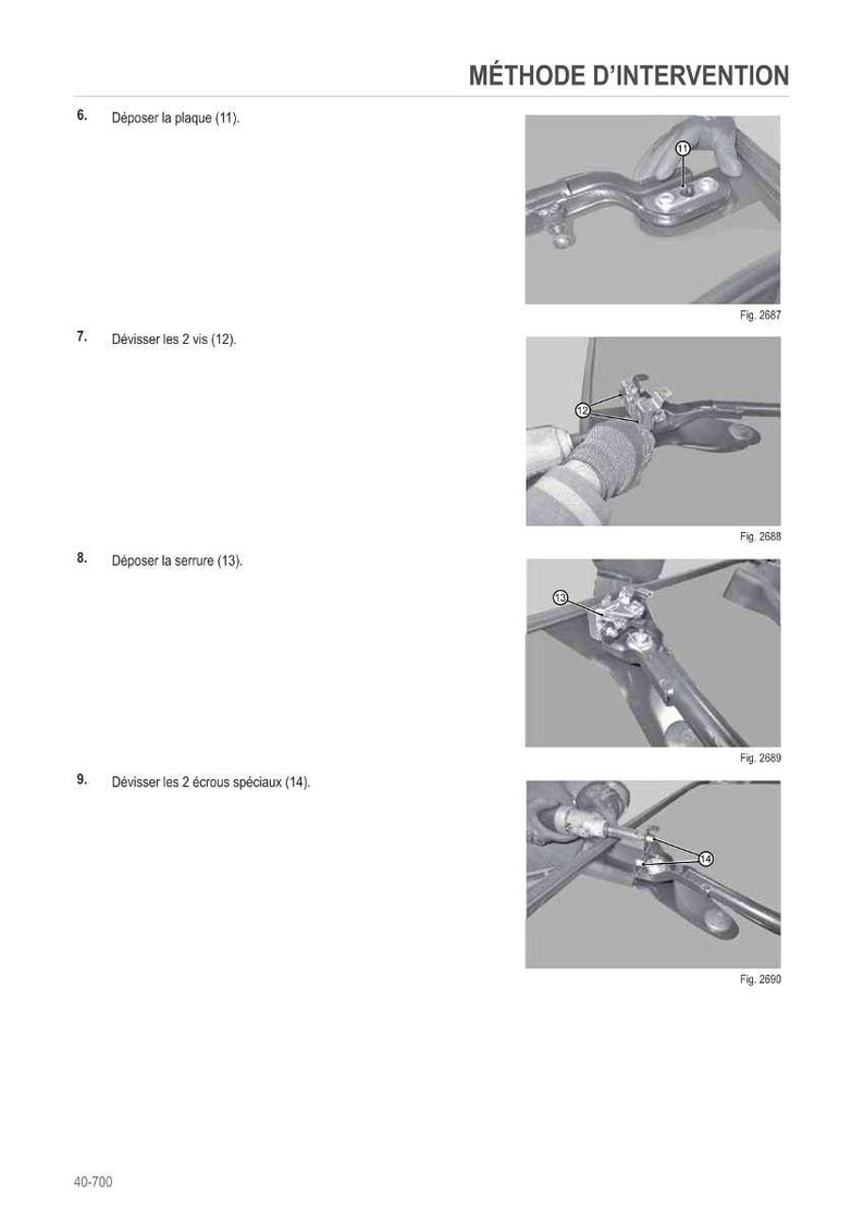 Puede incluir: Diagrama que ilustra un m&eacute;todo de intervenci&oacute;n mec&aacute;nica. La imagen muestra una secuencia de pasos, incluyendo la eliminaci&oacute;n de una placa, el desenroscado de tornillos, la eliminaci&oacute;n de una cerradura y el desenroscado de tuercas especiales.