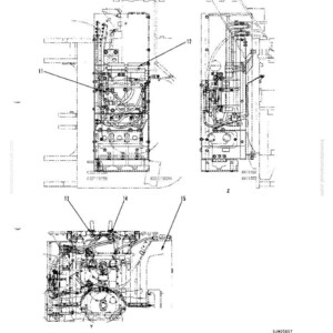 May include: Technical diagram of a machine's brake piping system, labeled "Structure and Function." The black and white illustration shows detailed internal components with numbered callouts. The diagram includes the text "WA600-3" and "10-85-2".
