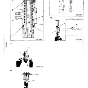 May include: Technical diagrams of mechanical components, including cross-sectional views and exploded diagrams. The illustrations are labeled with numbers and letters, and include the text "komatsumanual.com".