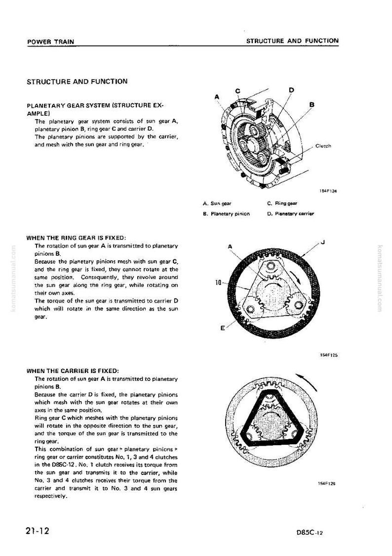 May include: Diagram of a planetary gear system with labeled components: sun gear, planetary pinion, ring gear, and carrier. Includes text explaining the system's structure and function, with illustrations.