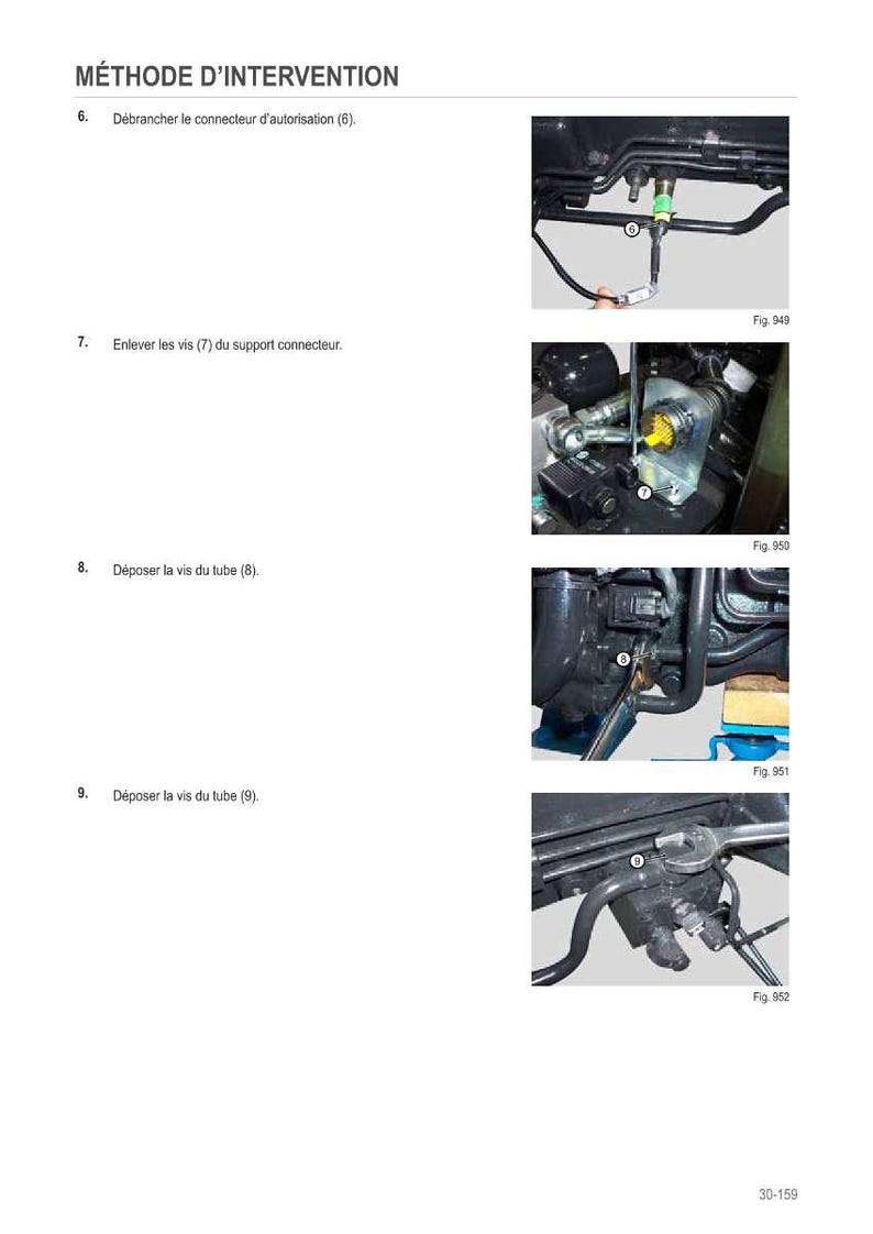 May include: A page from a manual with the title "M&Eacute;THODE D'INTERVENTION". The page contains several images of car parts and instructions. The images show steps for disconnecting and removing parts, including connectors and screws.