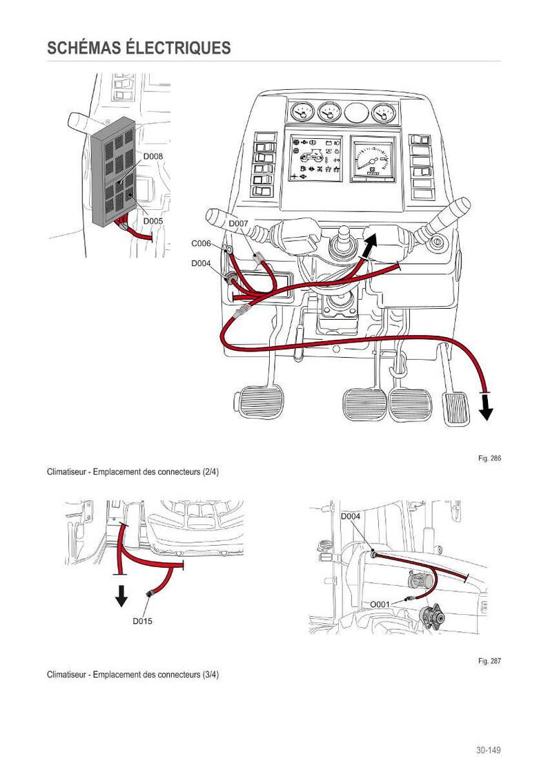 May include: Electrical schematics diagram with the text "SCH&Eacute;MAS &Eacute;LECTRIQUES". The image shows wiring diagrams with labels such as D008, D005, D007, C006, D004, and D015. The diagrams include illustrations of vehicle components and wiring.
