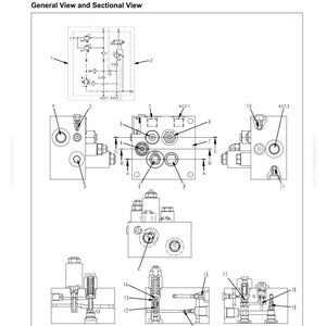 May include: Diagram of a parking brake solenoid valve and accumulator charge valve, with multiple views and sectional details. Includes labels for ACC1, ACC2, and various components, with the text "10 Structure and Function" at the top.