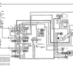 Puede incluir: Diagrama t&eacute;cnico de una v&aacute;lvula de control principal, con el texto "STRUCTURE AND FUNCTION" y "Boom spool at LOWER position". La ilustraci&oacute;n es un dibujo t&eacute;cnico detallado con l&iacute;neas, formas y etiquetas.