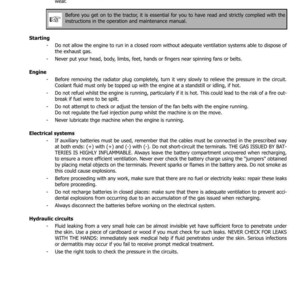 Pu&ograve; includere: Una pagina di un manuale intitolata "SEZIONE 1001" con istruzioni di sicurezza per macchinari. Il testo include avvertenze sulla manipolazione delle parti, il funzionamento del motore, i sistemi elettrici e i circuiti idraulici. Edizione 03-2009.